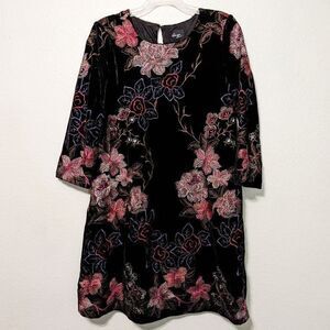 Womens Beige by eci Black Velvet Embroidered Shift Dress Size 6